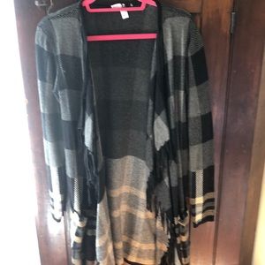Fringe plaid cardigan